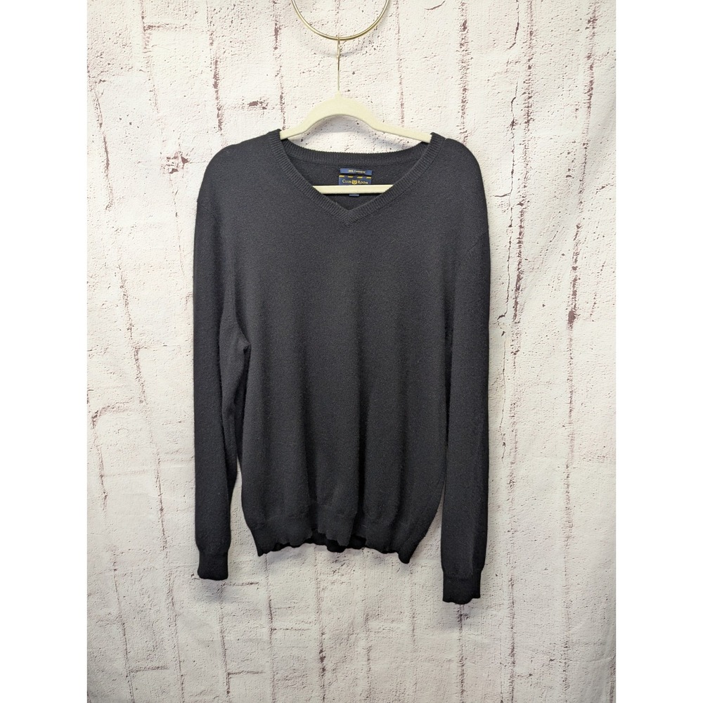 Club Room 100% Cashmere V-Neck Sweater Mens Sz L Black Cashmere Pullover Luxury